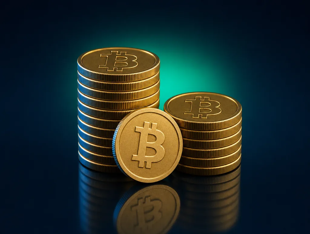 A stack of Bitcoin coins